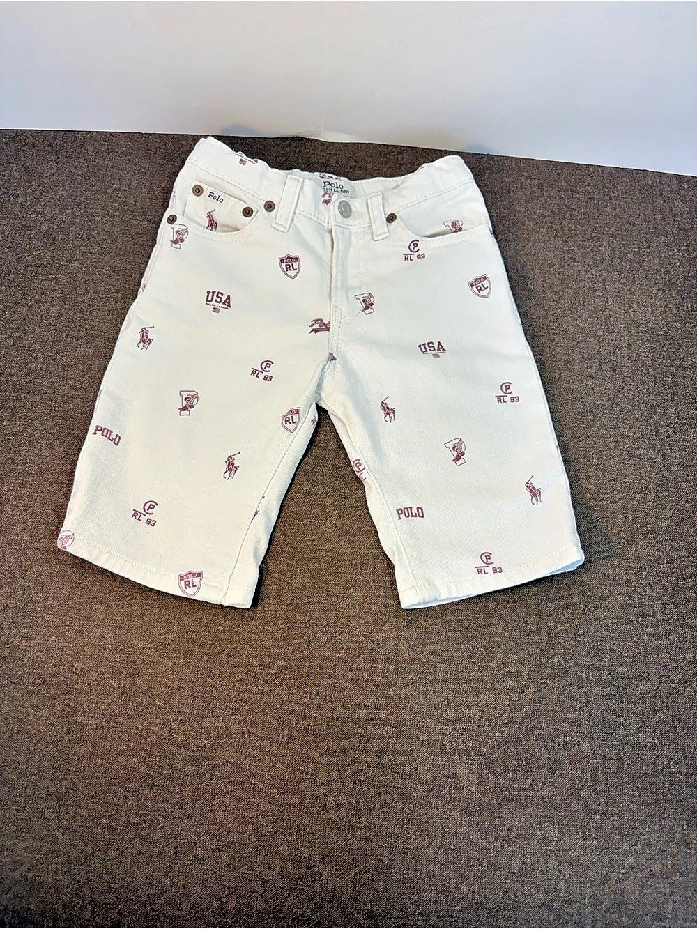 Polo Ralph Lauren Boys White Embroidered Multi-Motif Shorts Size 6 - RARE